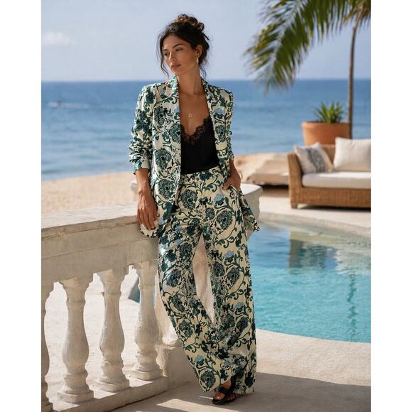 Rachel Zoe Jackets & Blazers - Rachel Zoe Women Notch Lapel Printed Satin Blazer and pants suit set  Sz XS